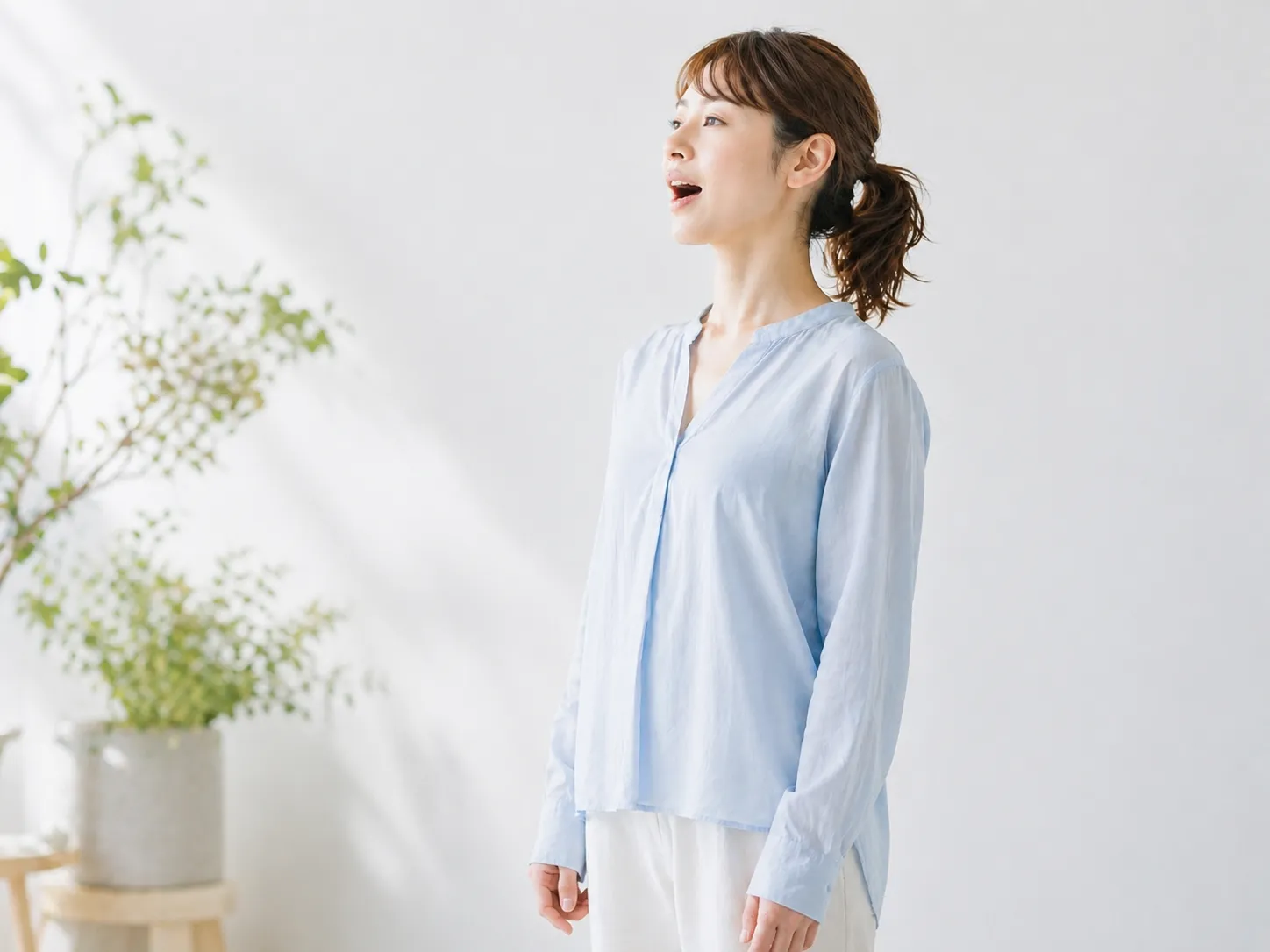 上歯茎の奥へ息を送り、舌先・鼻腔・軟口蓋の通り道をひらくイメージ